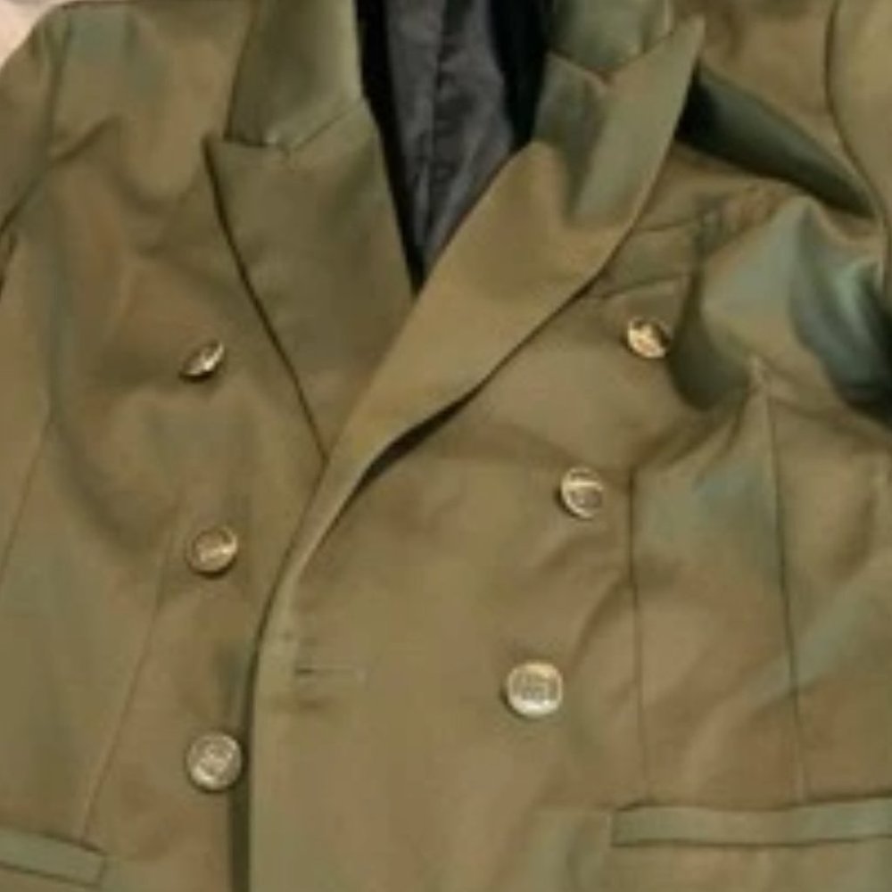 Lapel Collar Double Breasted Blazer  Army Green - Picture 8 of 8